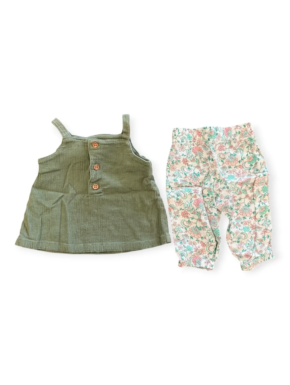 Carter's Baby Girl 2-Piece Set, 3 Months Olive Green Tank Top & Floral Pants